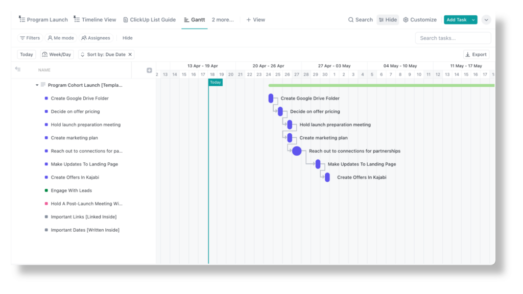 Use ClickUp gantt view for optimized project management