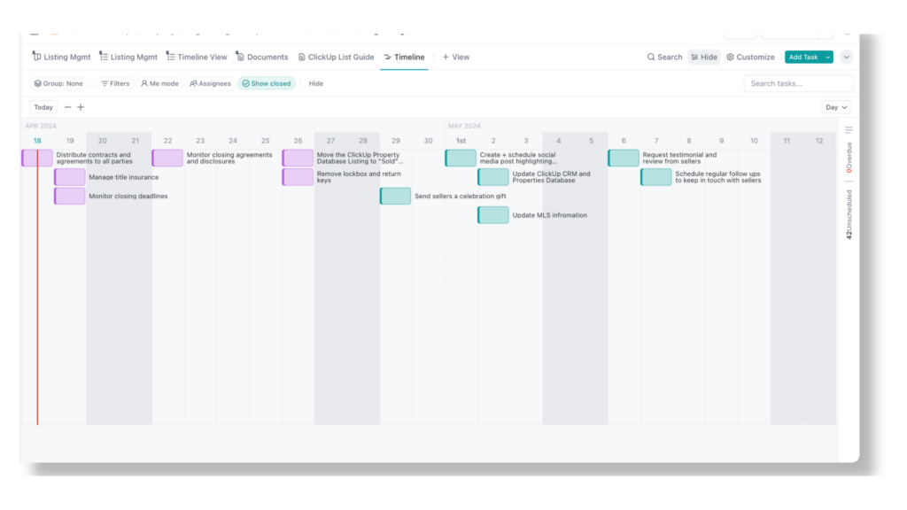 Use ClickUp timeline view for seamless project management