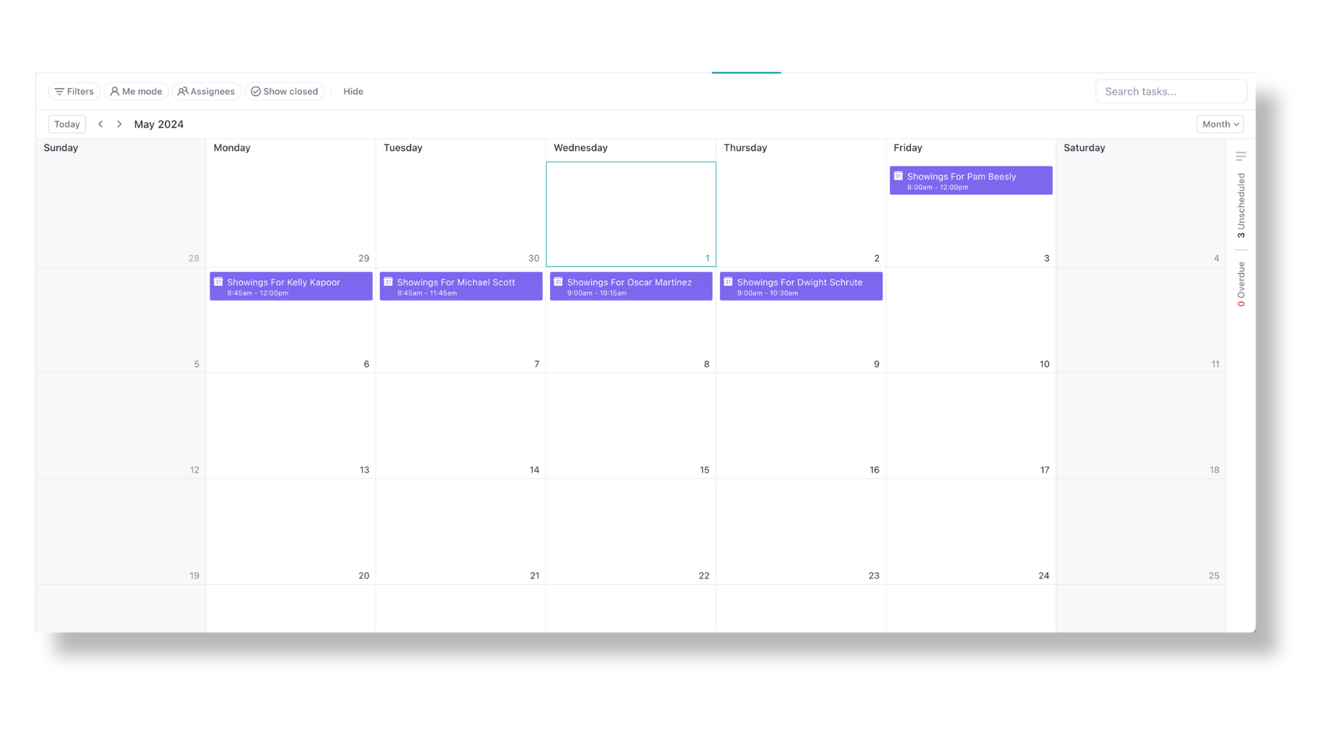 Utilizing ClickUp’s calendar view for scheduling real estate open houses and property showings.